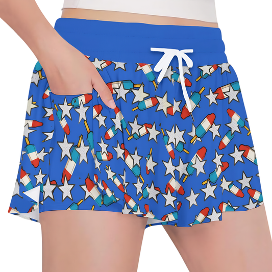 Girls Patriotic Stars and Popsicles Athletic Butterfly Shorts