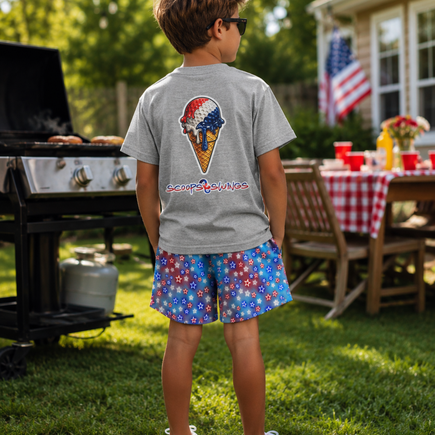 Kids Patriotic American Stars Mesh Shorts