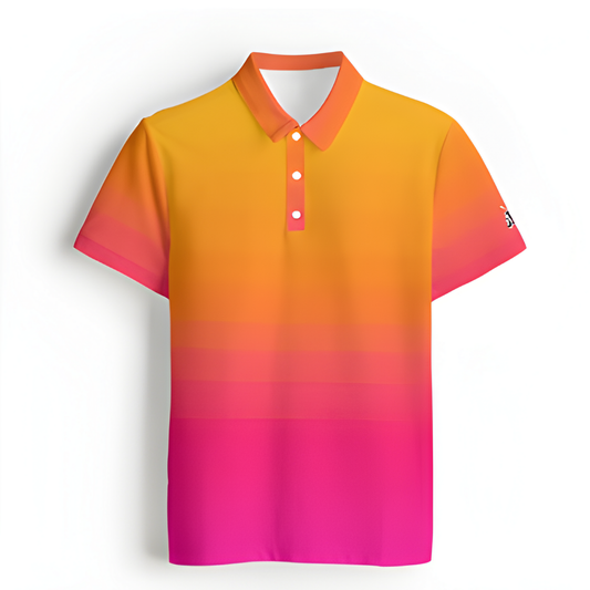 All-Over Print Men's Polo Shirt, Gradient Orange and Pink