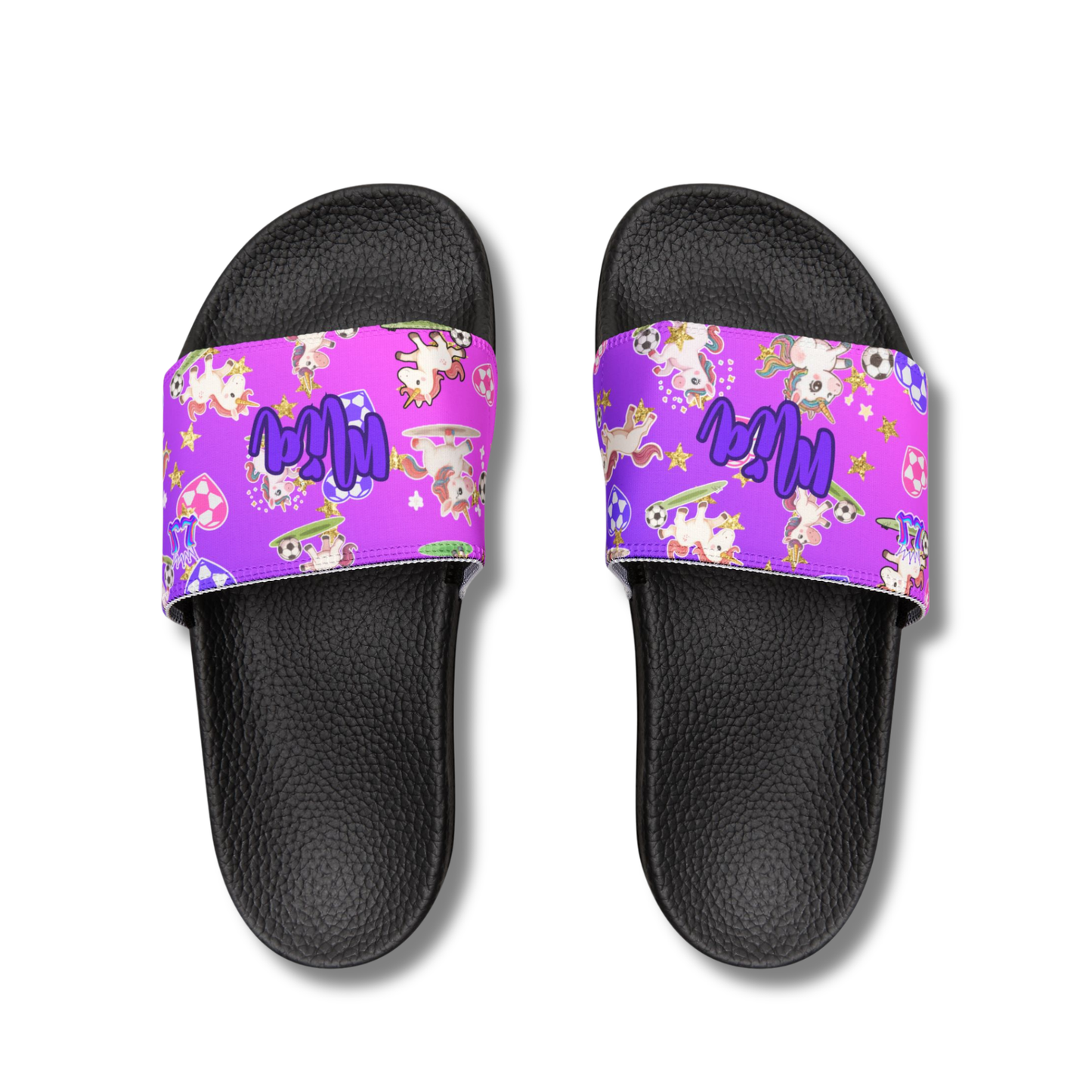 Personalized Kids Unicorn Sandals, , Removable Strap Youth Soccer Slide Sandals