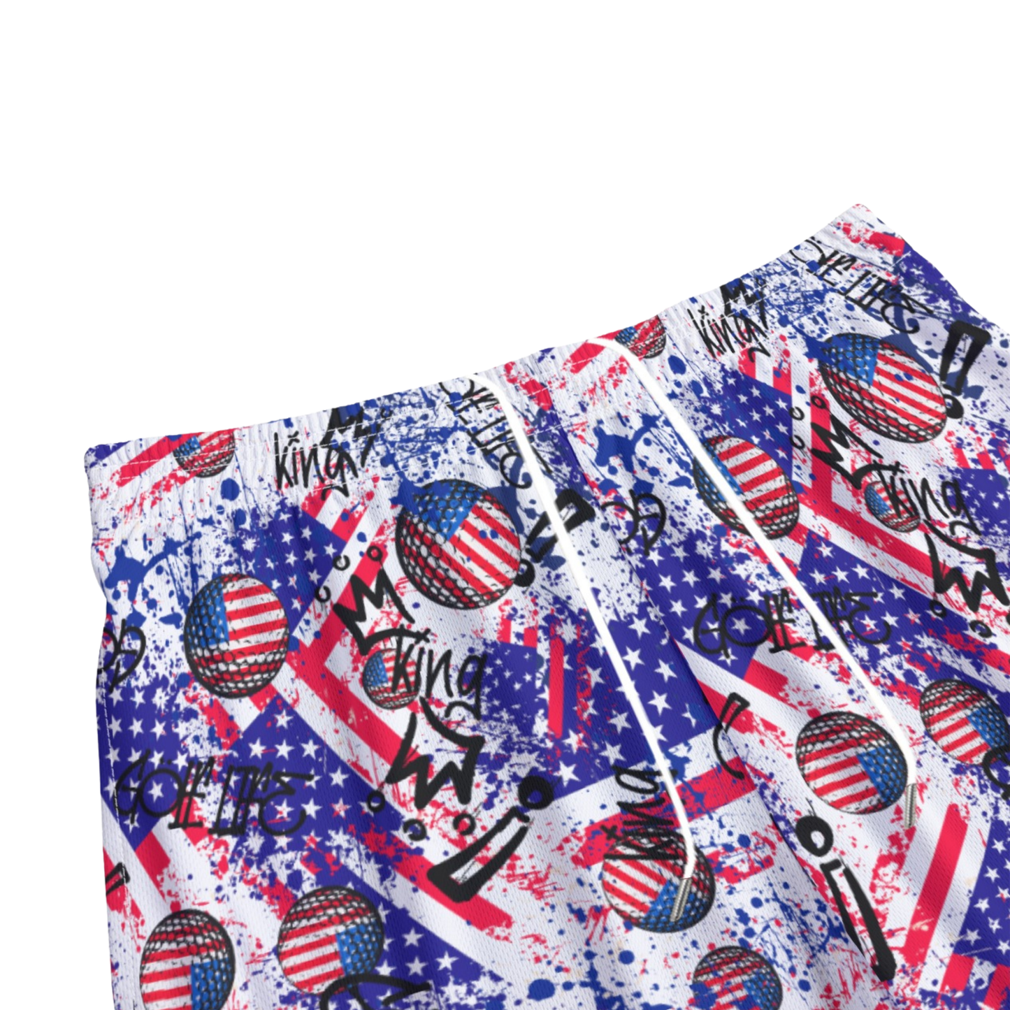 Adult American Flag Patriotic Golf Graffiti Mesh Shorts