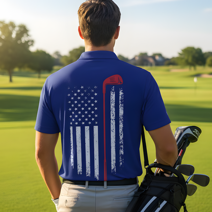 Patriotic Golf Polo Shirt, Men's American Flag UV Protection Polo