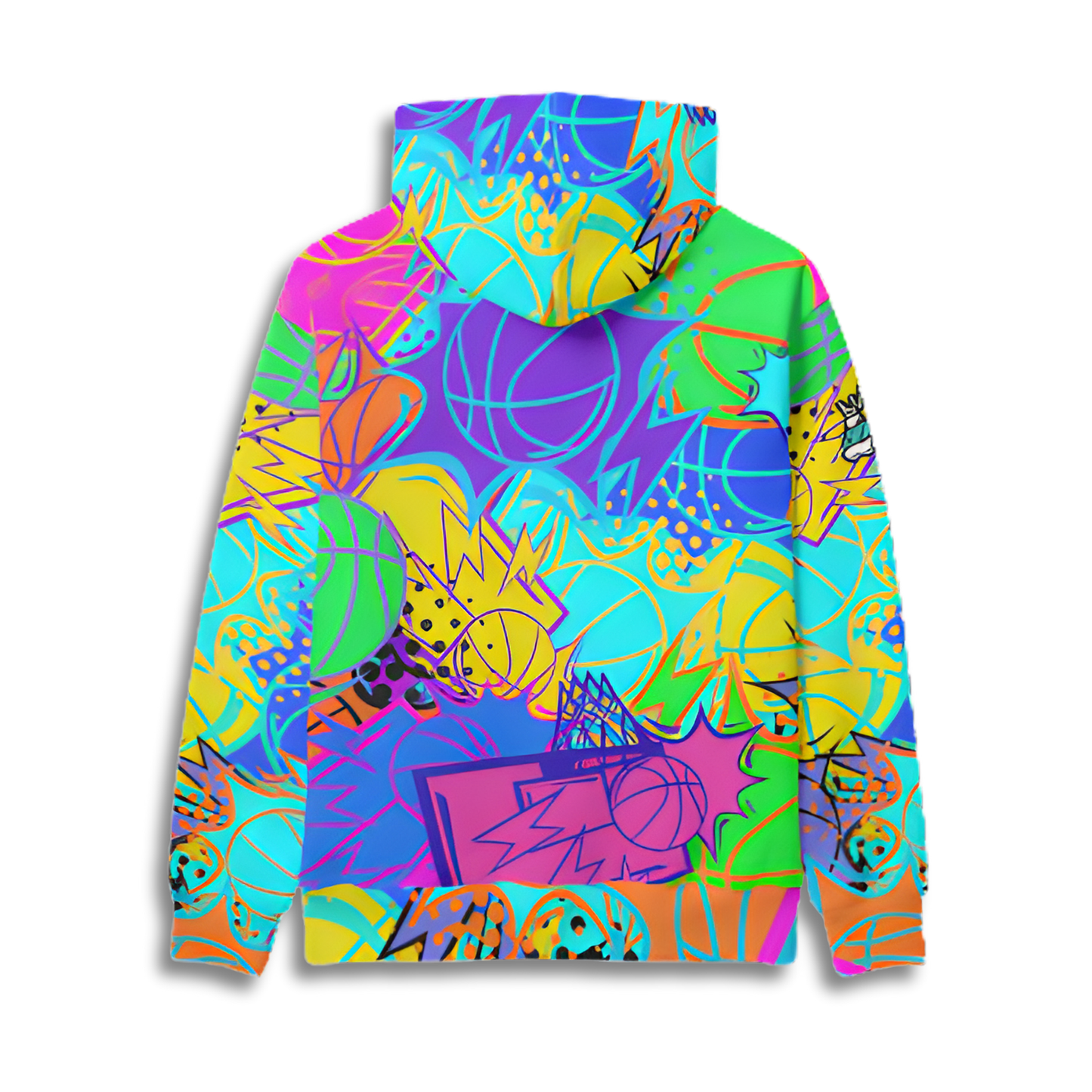 Adult Fleece Lined Hoodie, All Over Print Colorful Basketball Design
