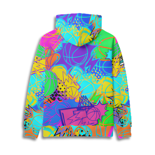 Adult Fleece Lined Hoodie, All Over Print Colorful Basketball Design