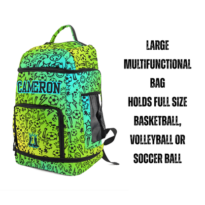 Personalized Sports Bag, Gradient Green Graffiti Soccer Bag