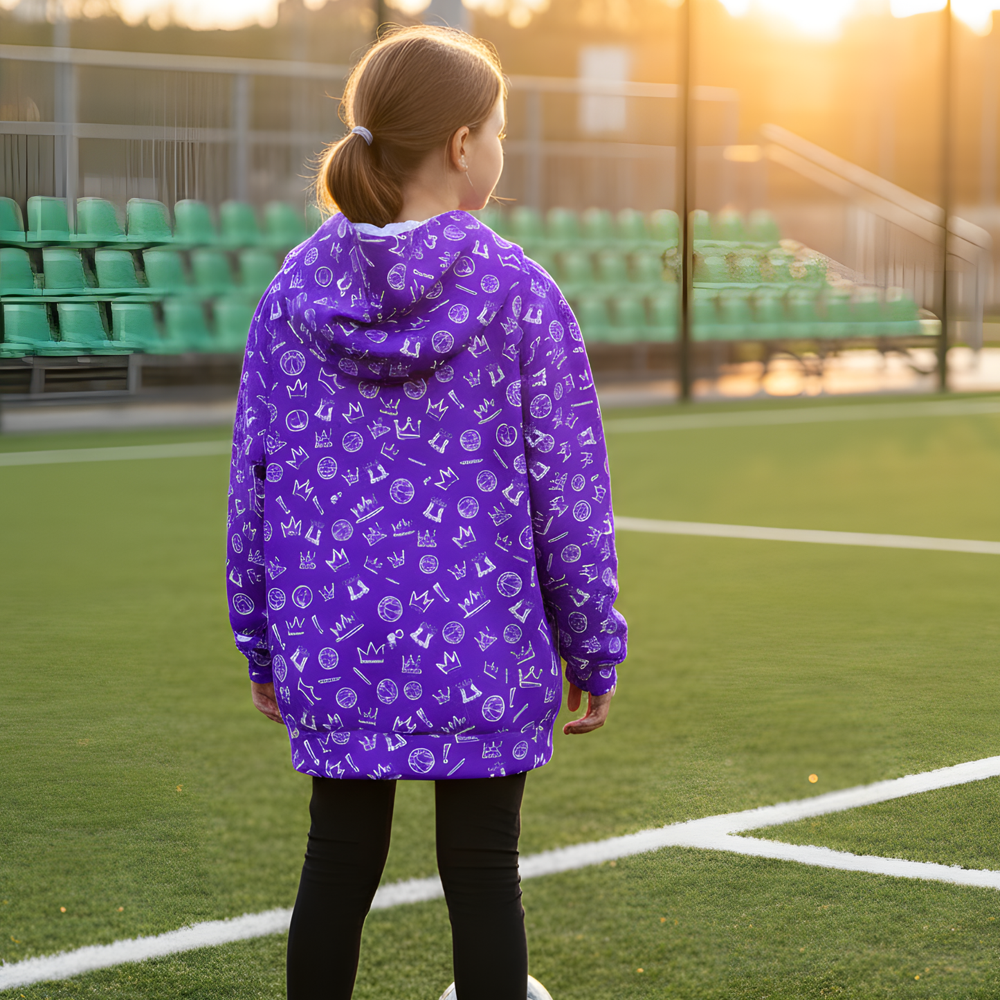 Kid's Fleece Lined Purple Soccer Graffiti Hoodie