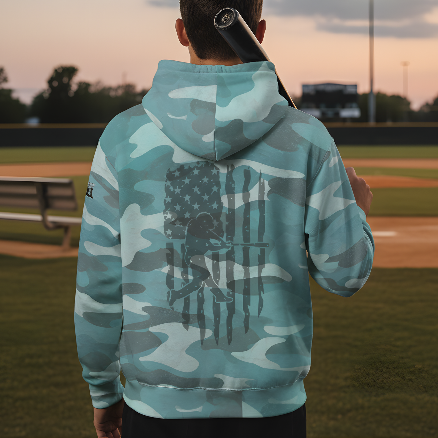 Adult Unisex Camo American Flag Baseball Hoodie