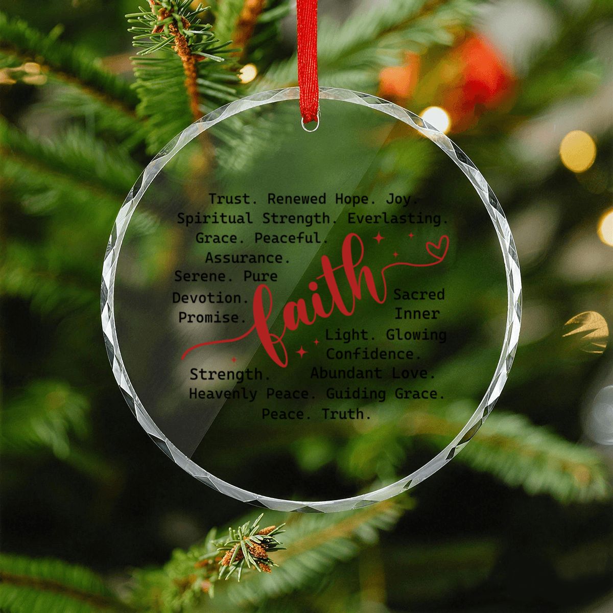 Faith Typography Round Glass Christmas Ornament