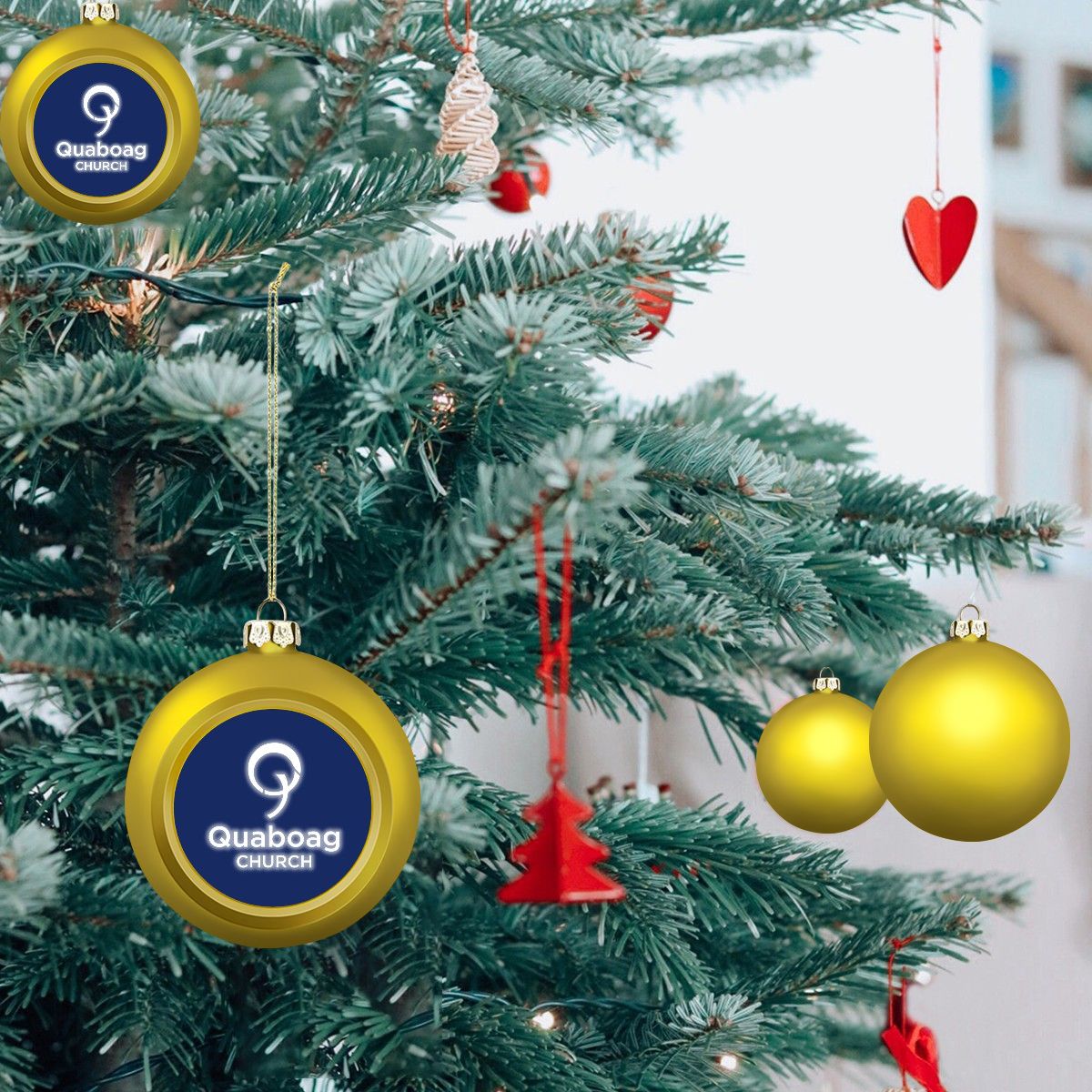 Quaboag Church Christmas Ball Ornaments - Gold and Red