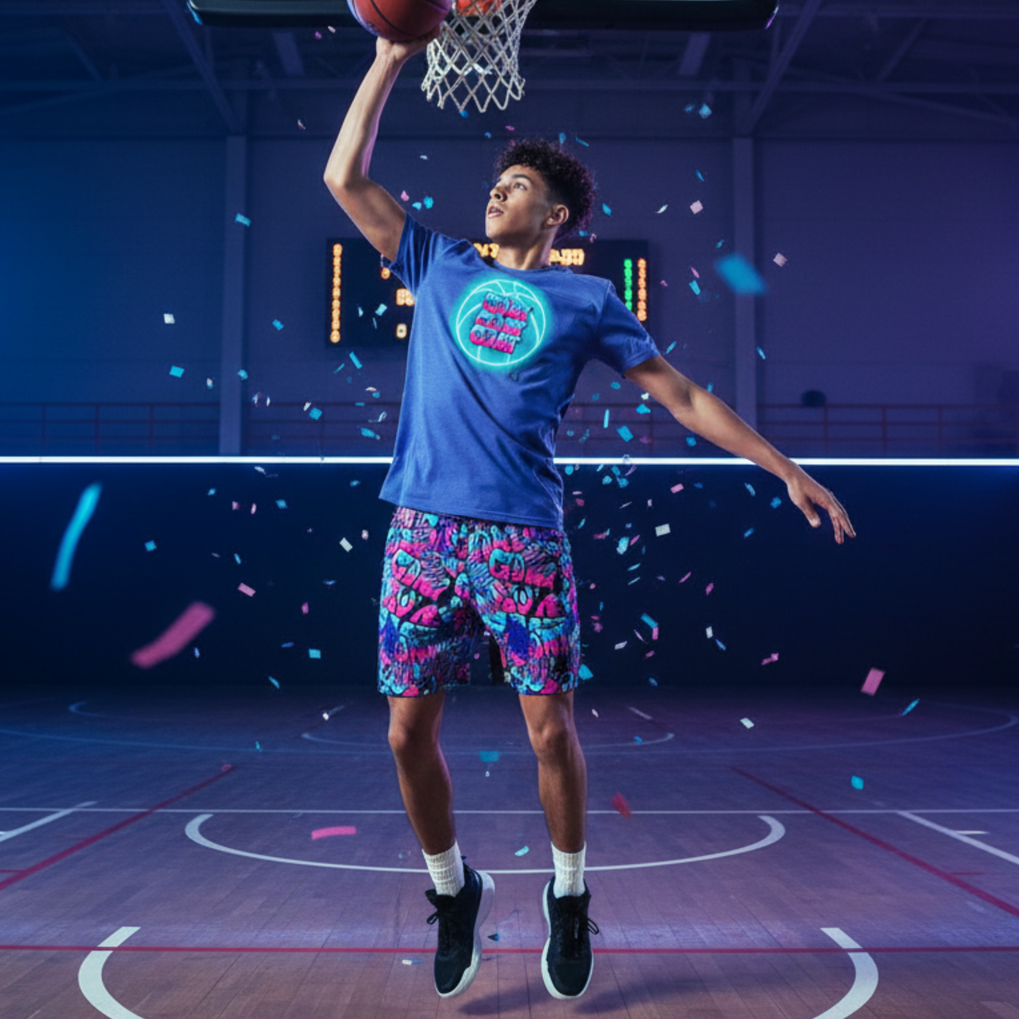 Adult Basketball T-Shirt, Neon Graffiti Goat Design