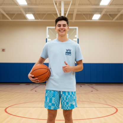 Adult Unisex Blue Checkered All Over Print Mesh Shorts