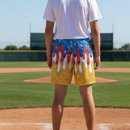 Adult Unisex Ice Cream Drip Mesh Shorts, Patriotic Summer Sports Apparel