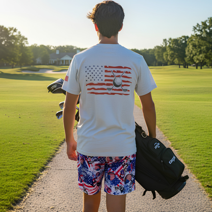 Adult American Flag Patriotic Golf Graffiti Mesh Shorts
