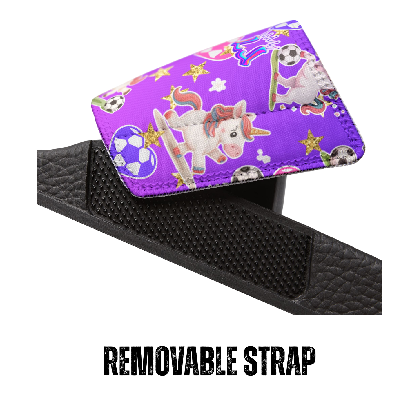 Personalized Kids Unicorn Sandals, , Removable Strap Youth Soccer Slide Sandals