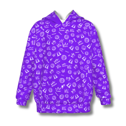 Kid's Fleece Lined Purple Soccer Graffiti Hoodie