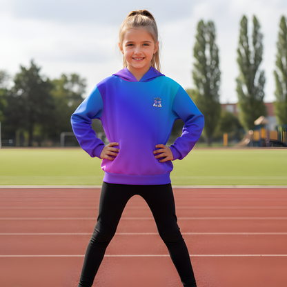 Girl's Cheer Hoodie, Gradient Blue Cheerleader Sweatshirt
