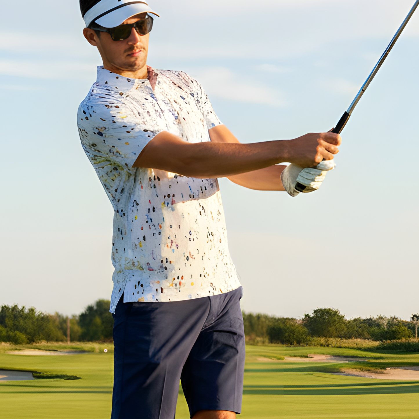 Men's Patterned UV Protection Golf Polo Shirt