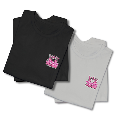 Adult Pink Glitter Bows Cheer Tee, Graphic Coquette Pattern T-Shirt
