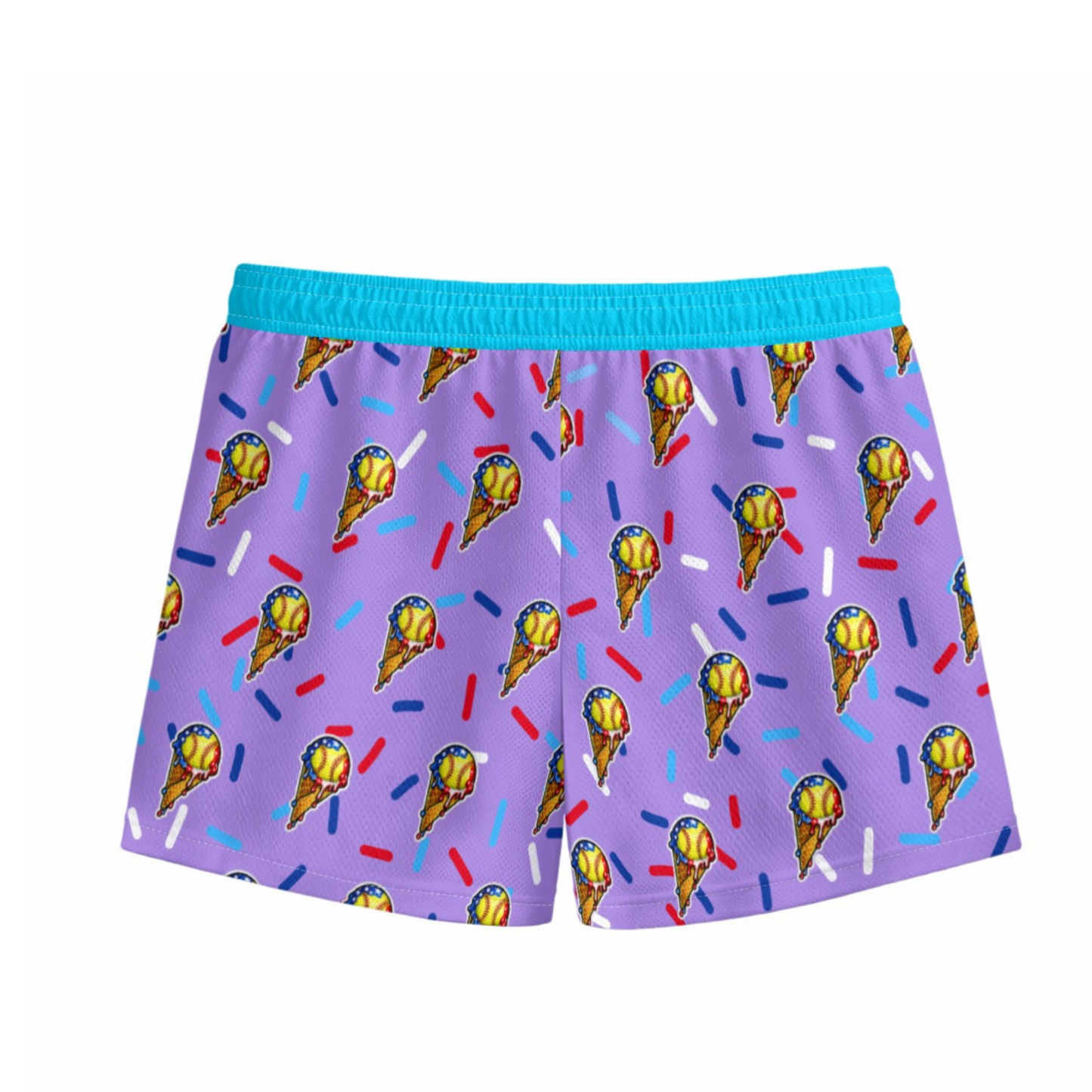 Youth Softball Ice Cream Mesh Shorts- Lavender Edition