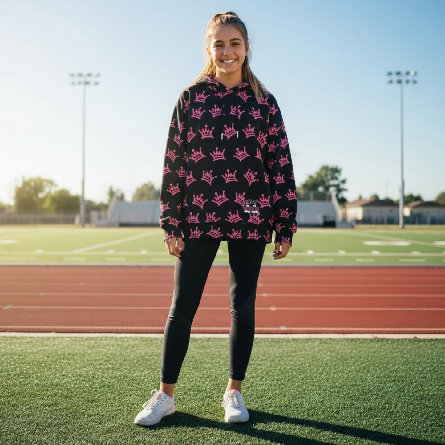 Pink Tilted Crowns Warm Fleece Lined Unisex Hoodie