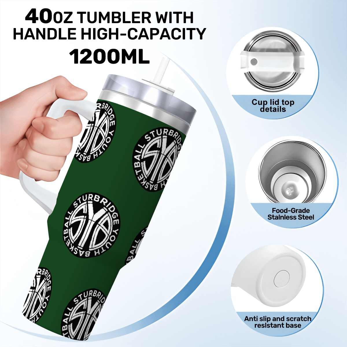40oz SYB Travel Coffee Mug with Handle and Straw (Green)