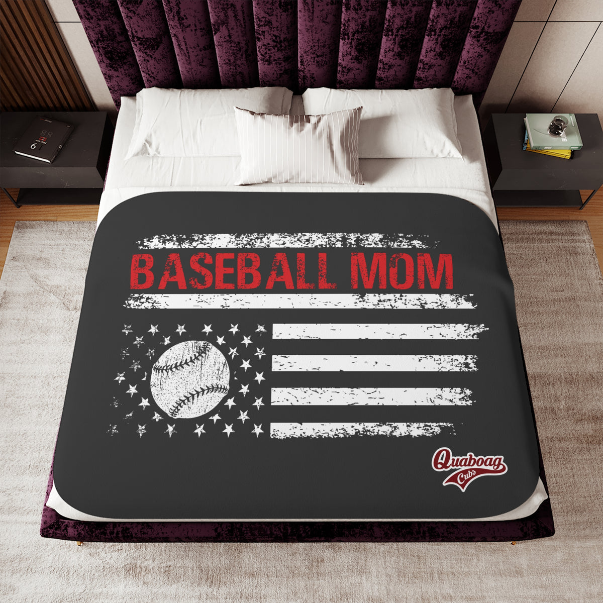 Quaboag Baseball Mom Flag Sherpa Blanket