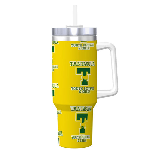 Warriors Cheer Travel Coffee Mug with Handle and Straw (40oz) Yellow