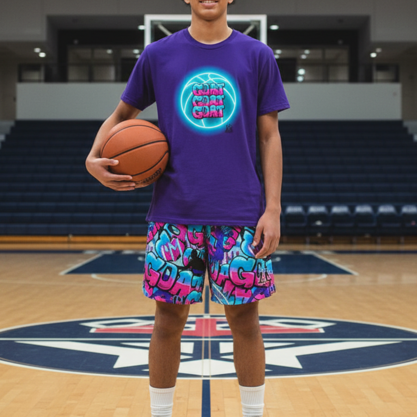 All-Over Print Adult Mesh Basketball Shorts: GOAT Design