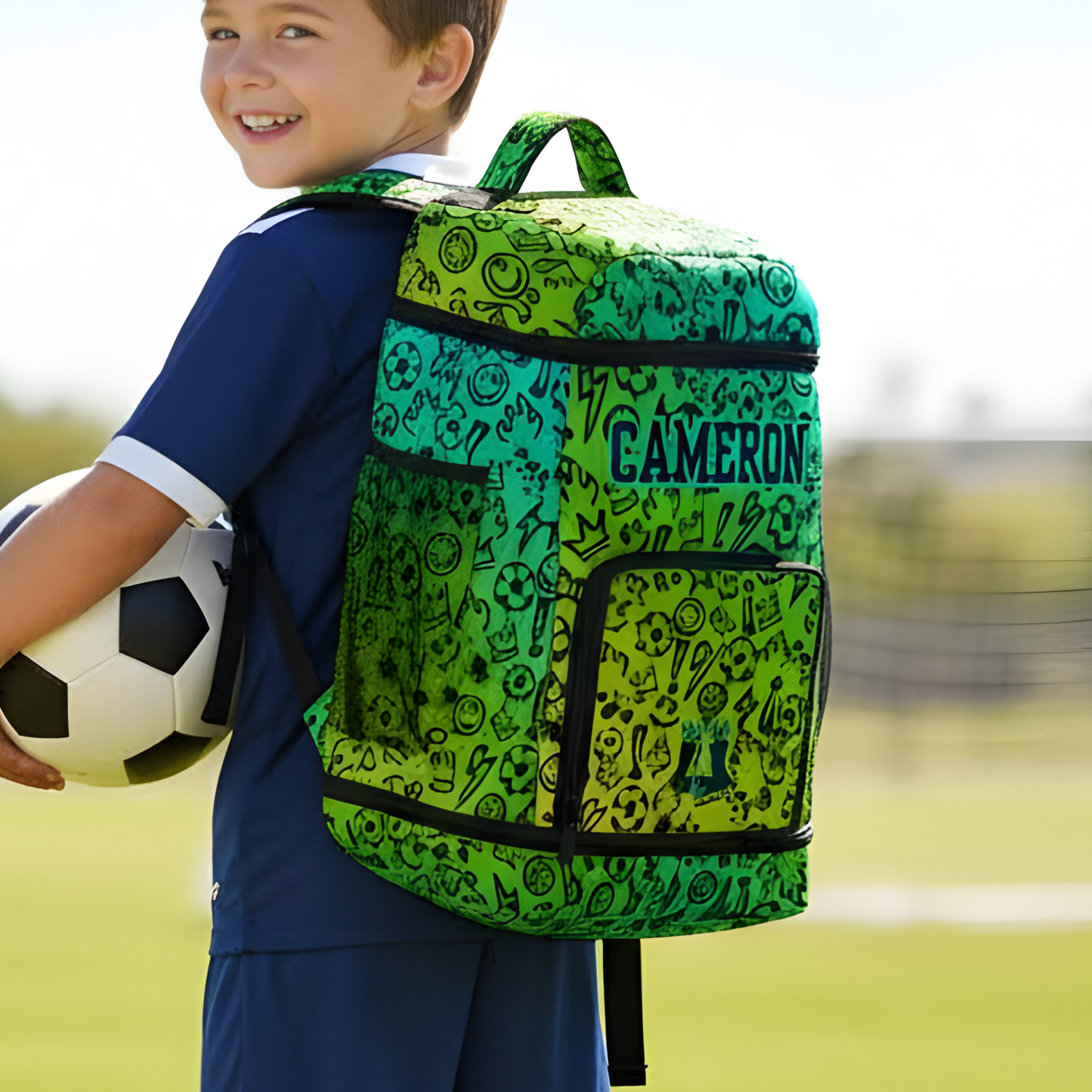 Personalized Sports Bag, Gradient Green Graffiti Soccer Bag