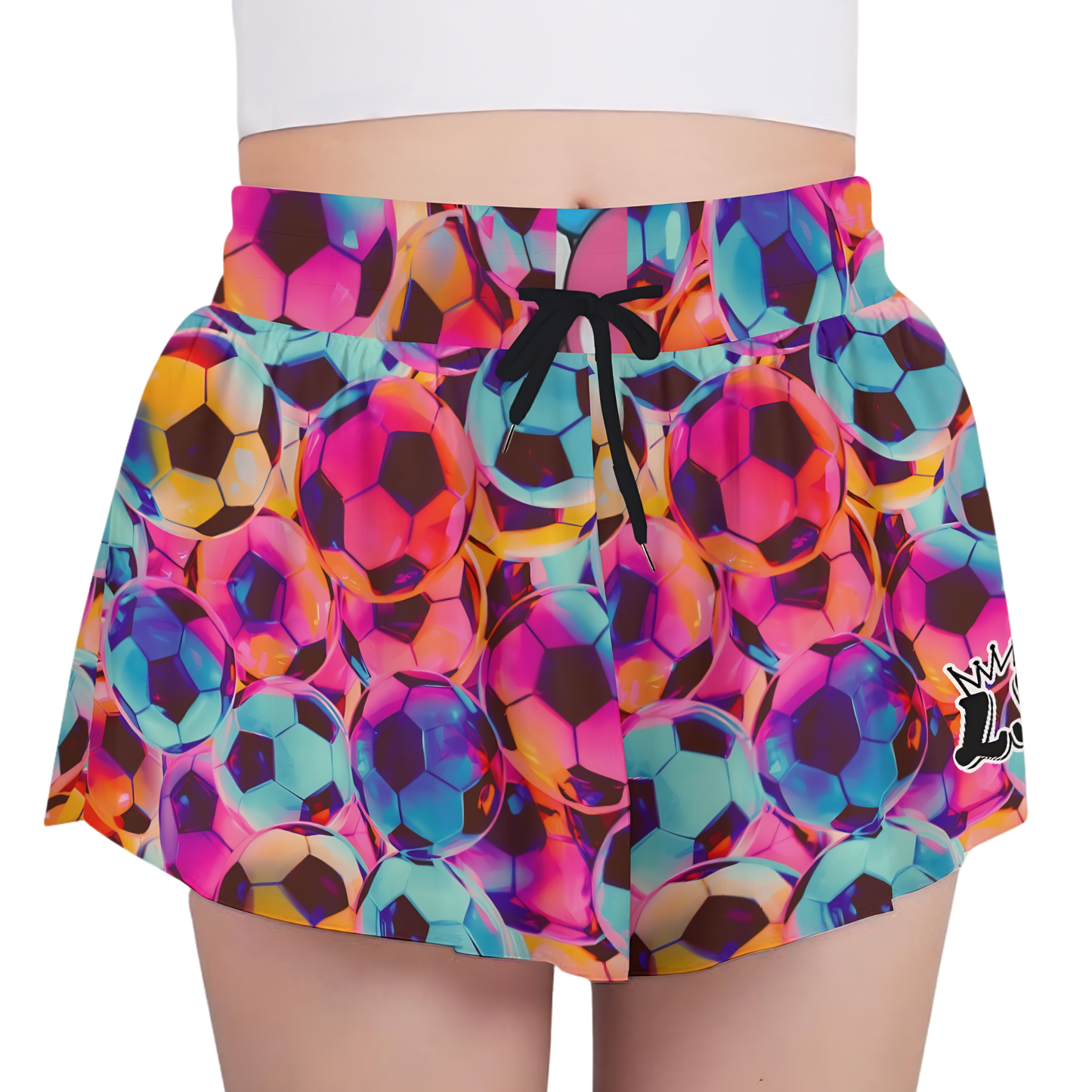 Girls Neon Soccer Print Butterfly Shorts