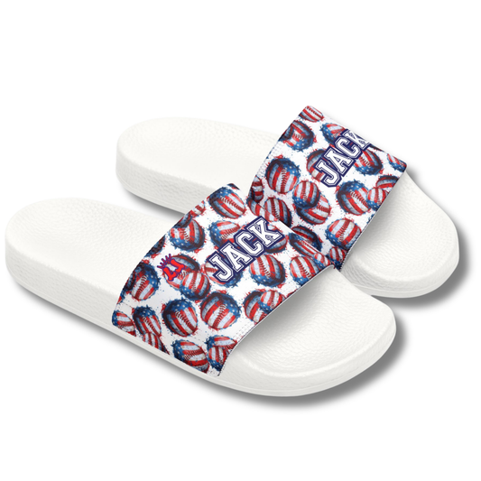 Personalized Men's Baseball Removable Strap Sandal Slides, Patriotic Sportswear