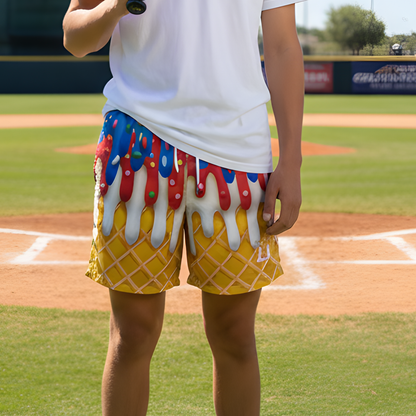 Adult Unisex Ice Cream Drip Mesh Shorts, Patriotic Summer Sports Apparel