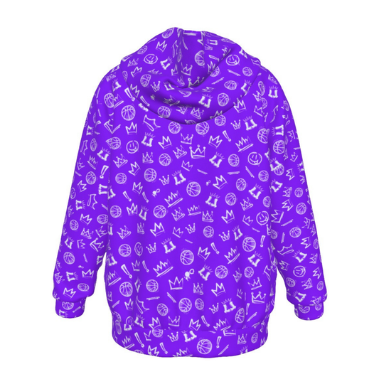Kid's Fleece Lined Purple Soccer Graffiti Hoodie