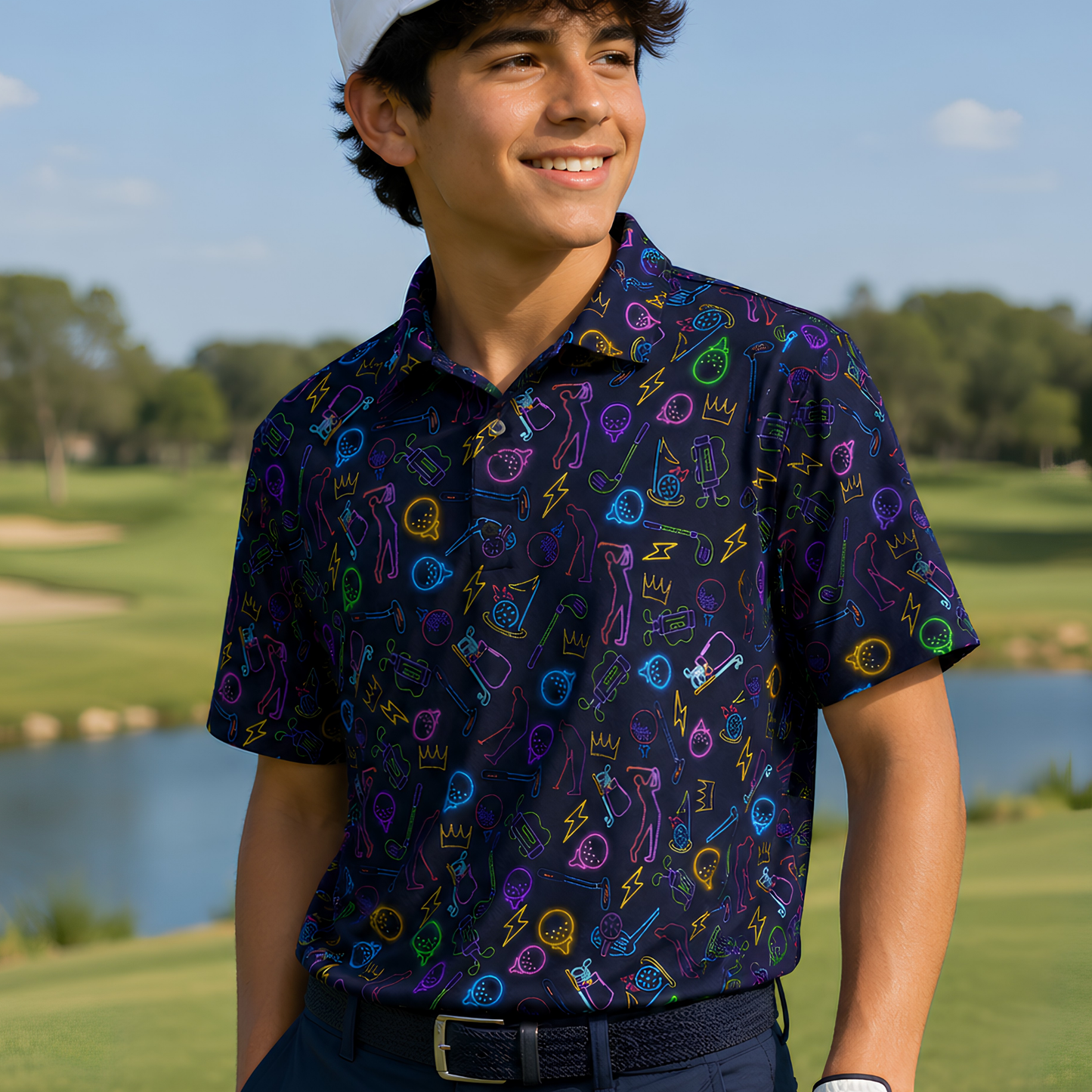 Neon Print Teenage UV Protection Golf Polo Shirt