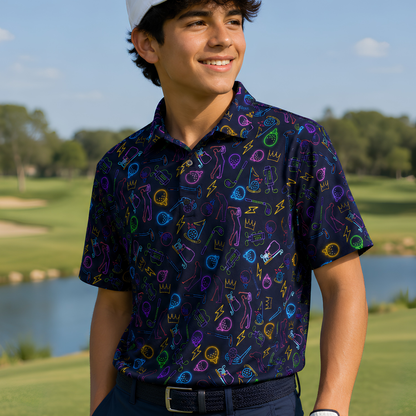 Neon Print Teenage UV Protection Golf Polo Shirt