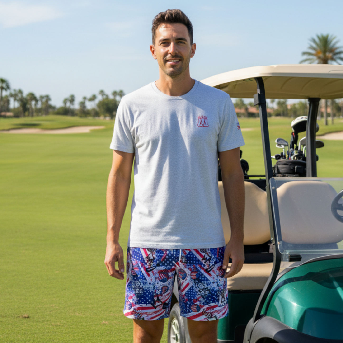 Adult American Flag Patriotic Golf Graffiti Mesh Shorts
