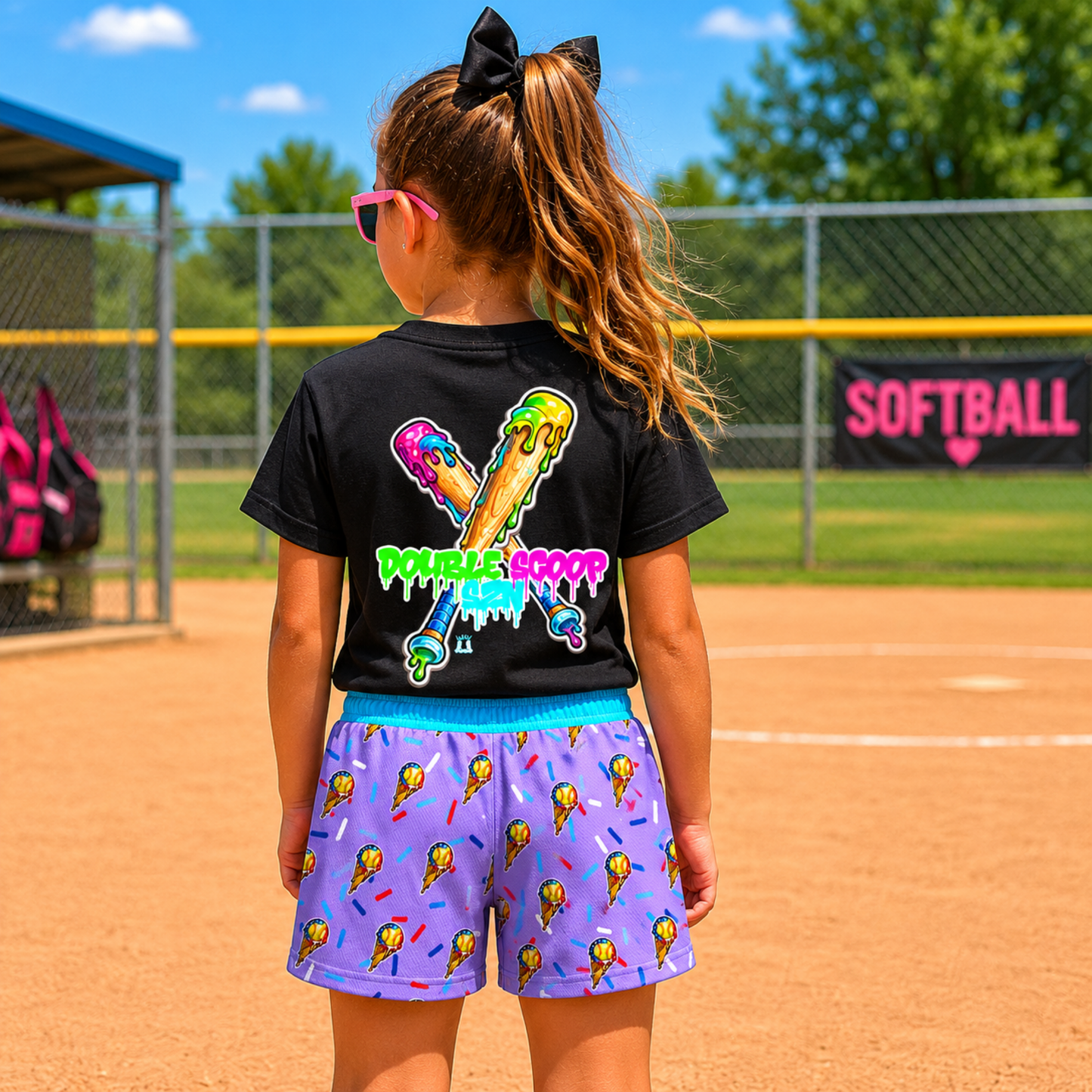 Youth Softball Ice Cream Mesh Shorts- Lavender Edition