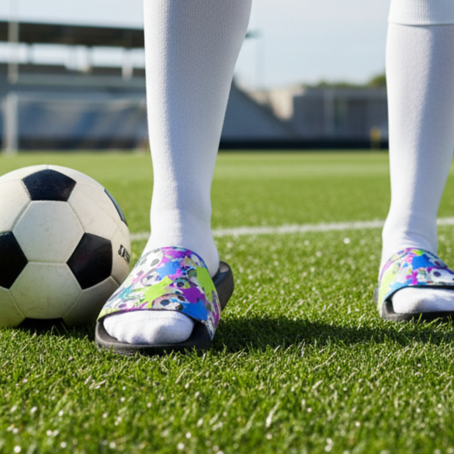 Women's Soccer Slides, Sandals, Paint Splash Design