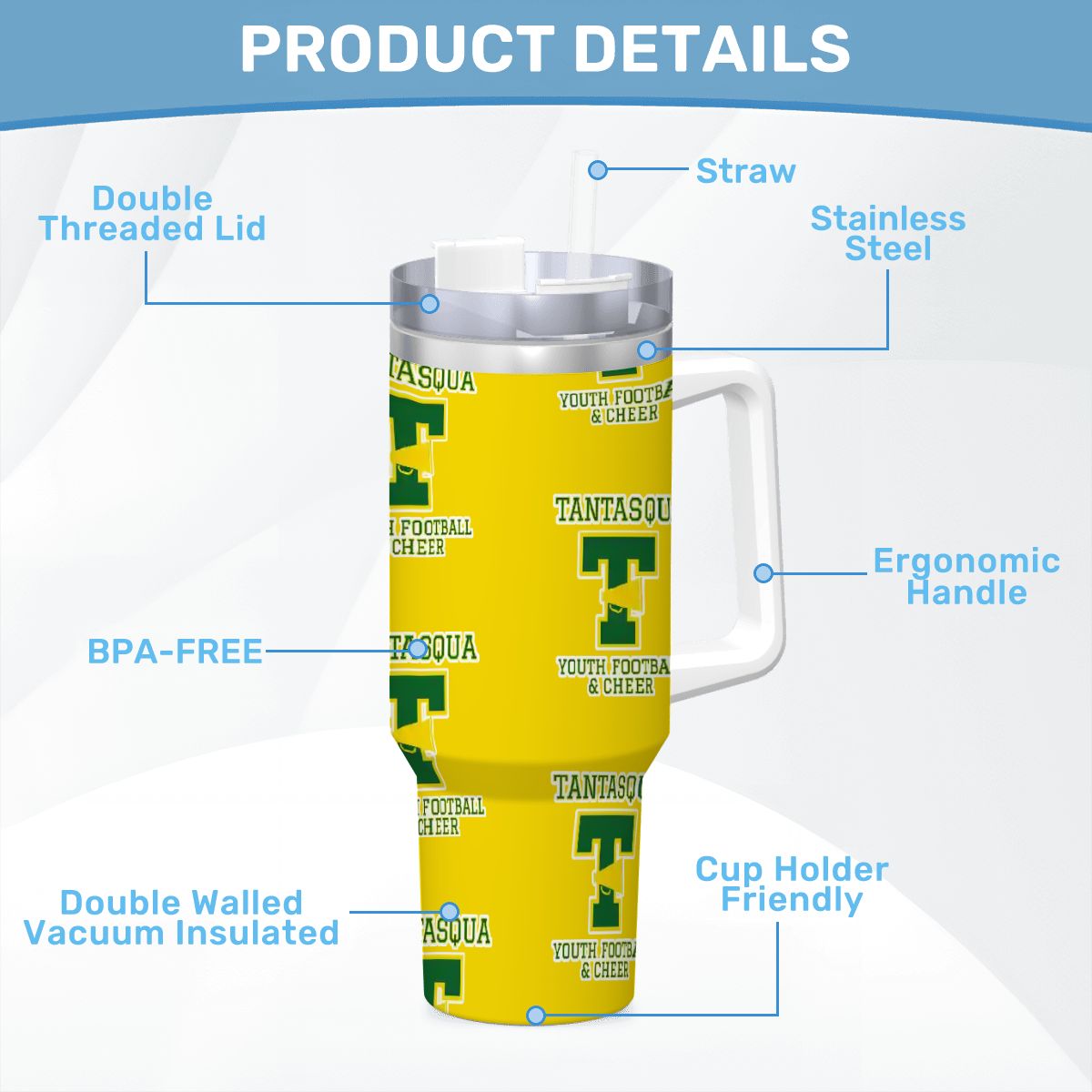 TYFC Travel Coffee Mug with Handle and Straw (40oz) Yellow