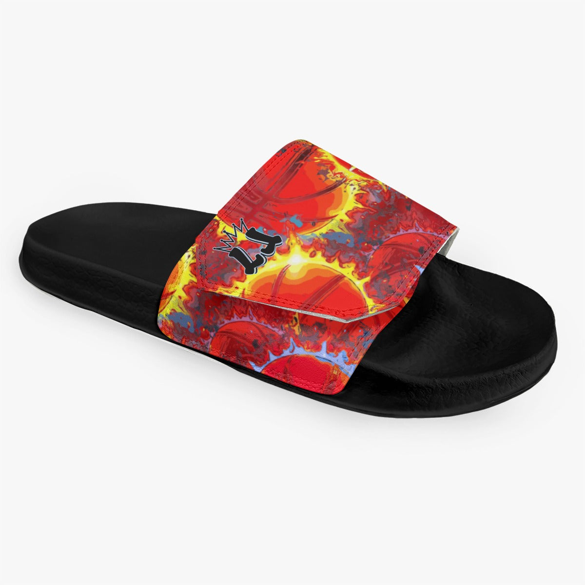 Men's Basketball Velcro Slides, Basketball On Fire
