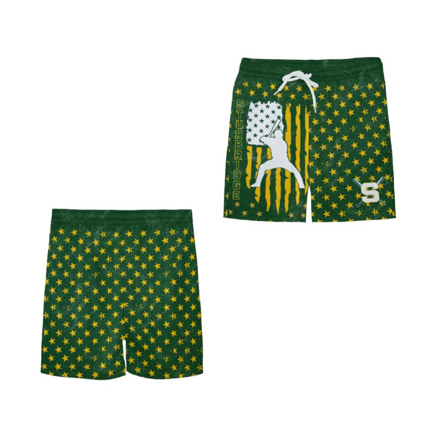 Youth Sturbridge Little League Baseball Shorts - Flag, Green Edition