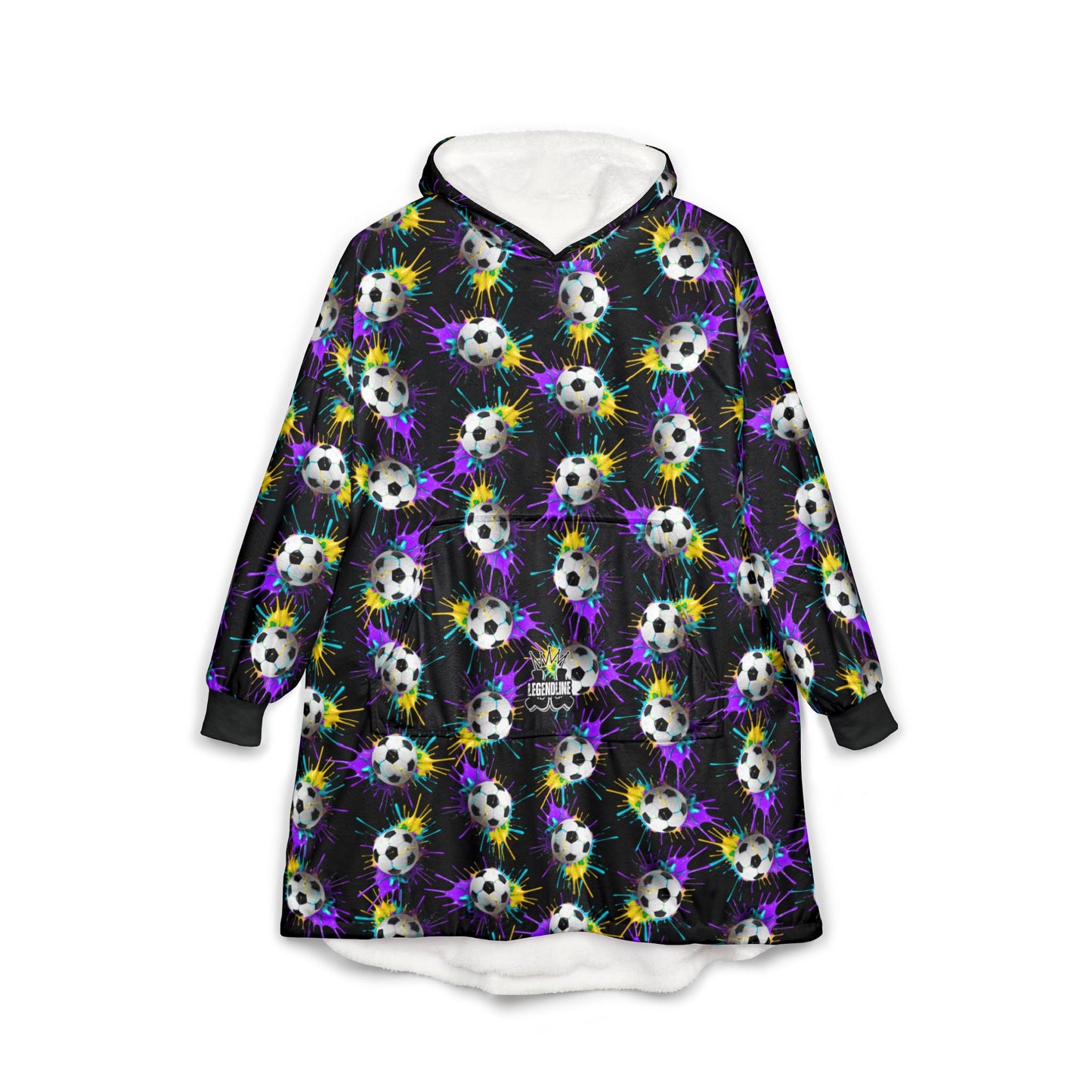 Adult Paint Drip Soccer Pattern Hooded Blanket, Cozy Wearable Throw