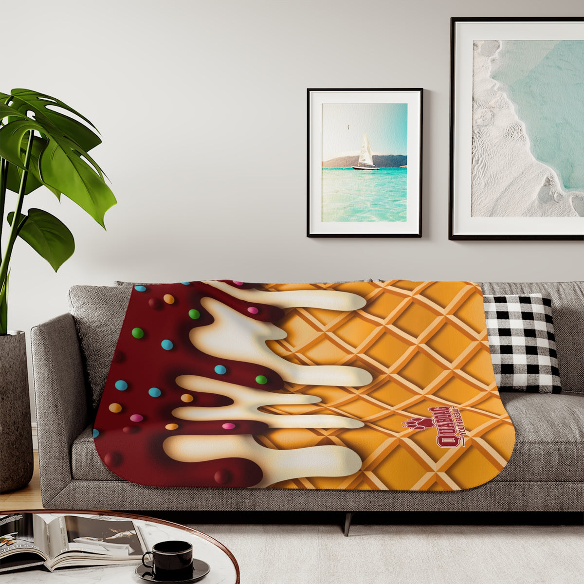 Quaboag Baseball Sherpa Ice Cream Drip Blanket