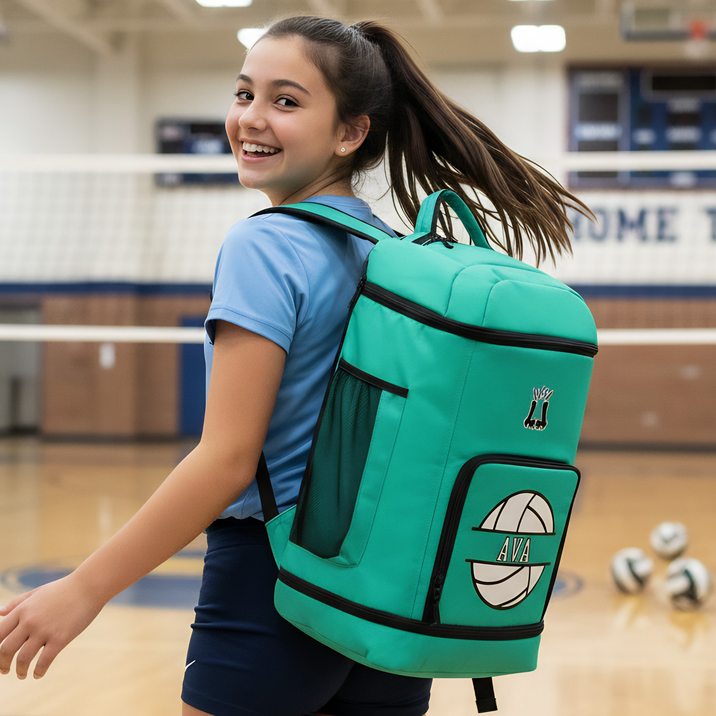Large Custom Volleyball Sports Bag, Personalized Teal Edition