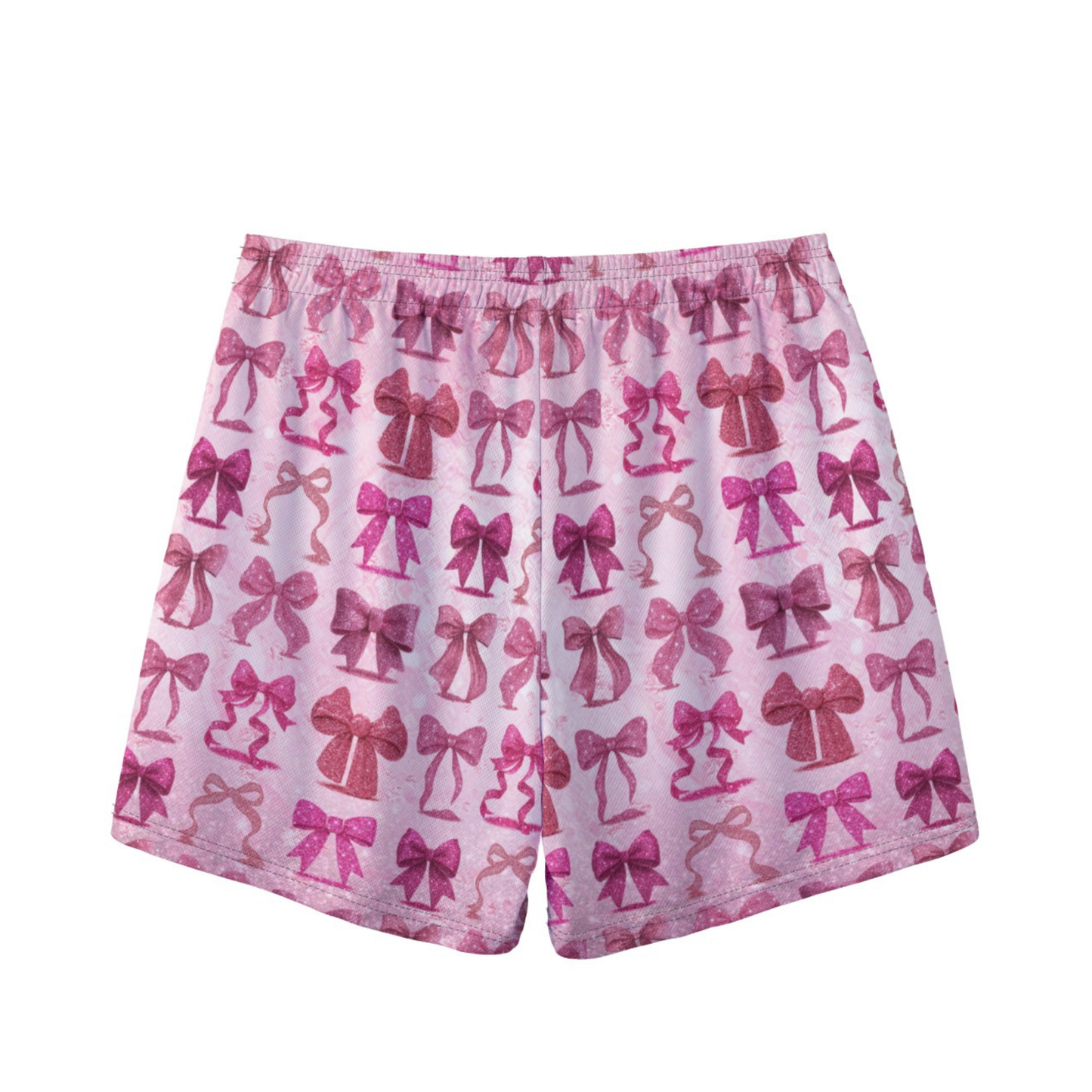 Women's Bow Coquette Glitter Mesh Cheer Shorts