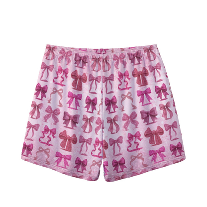 Women's Bow Coquette Glitter Mesh Cheer Shorts