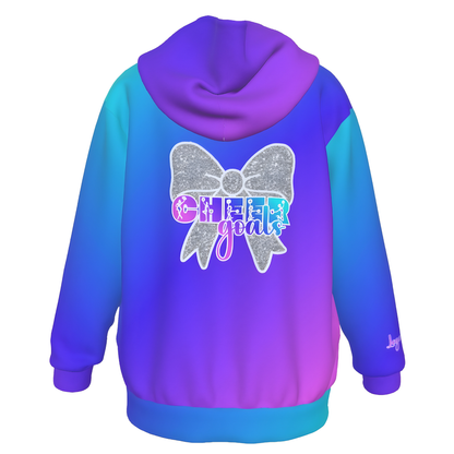 Girl's Cheer Hoodie, Gradient Blue Cheerleader Sweatshirt