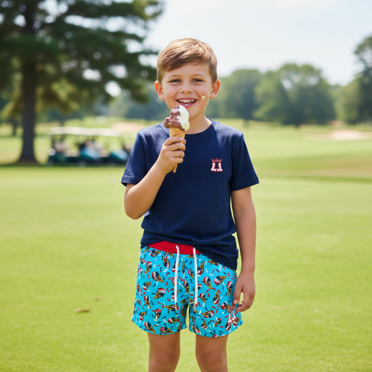 Kids Patriotic Golf Ice Cream Mesh Shorts