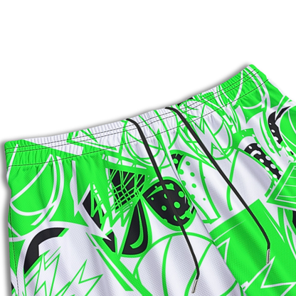 Adult Unisex Mesh Basketball Shorts: Green and Black