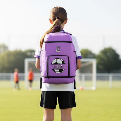 Personalized Soccer Sports Bag, Custom Name Backpack, Lilac Edition